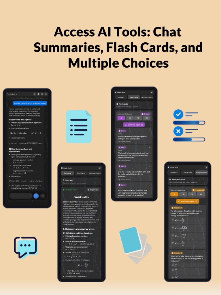 InkNode AI chat, smart notes, flashcards, and multiple choice