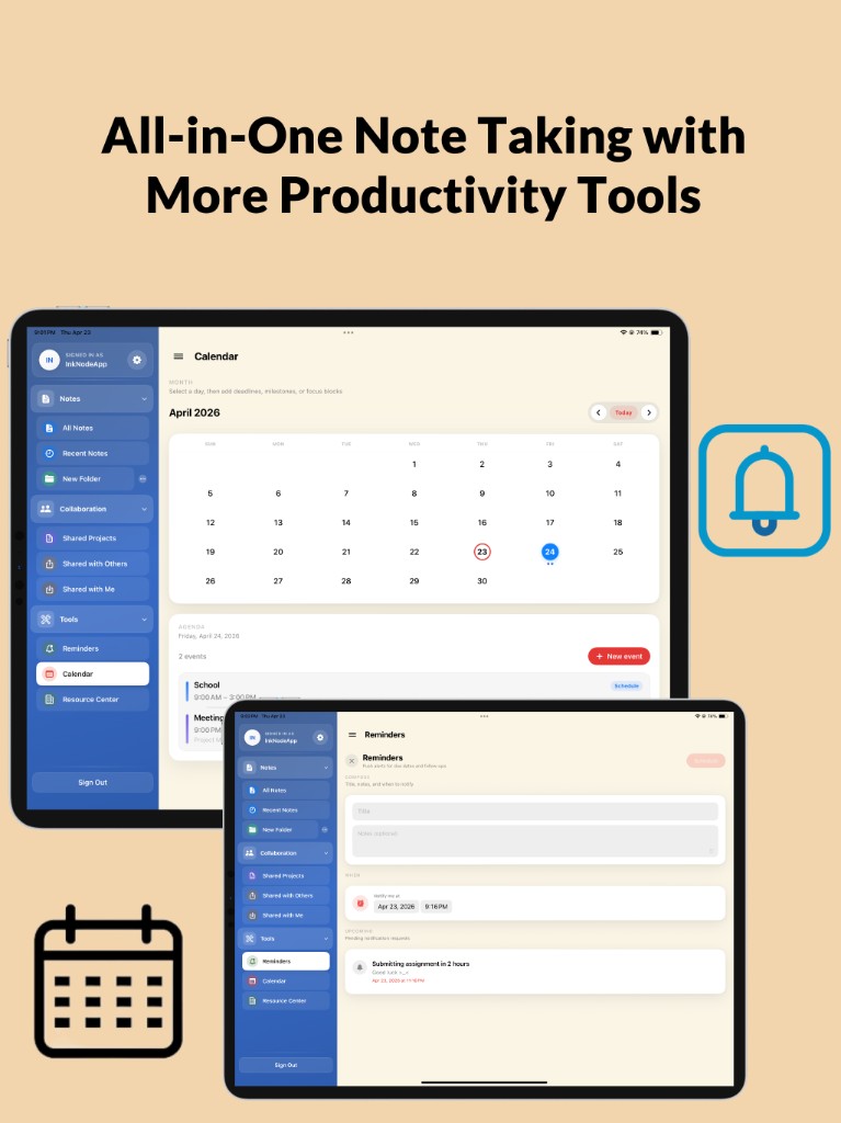 InkNode calendar and reminders on iPad